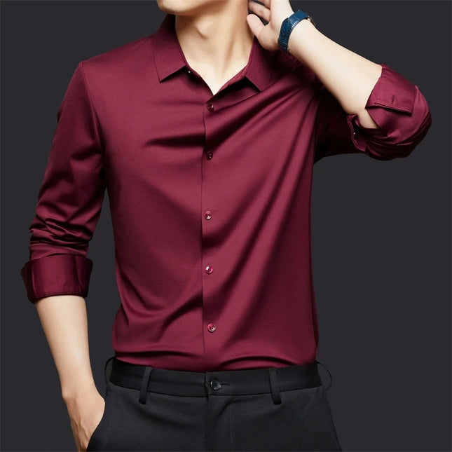 Men's Ultra Stretch Long Sleeve Casual Shirt - Luxury White Dress Top