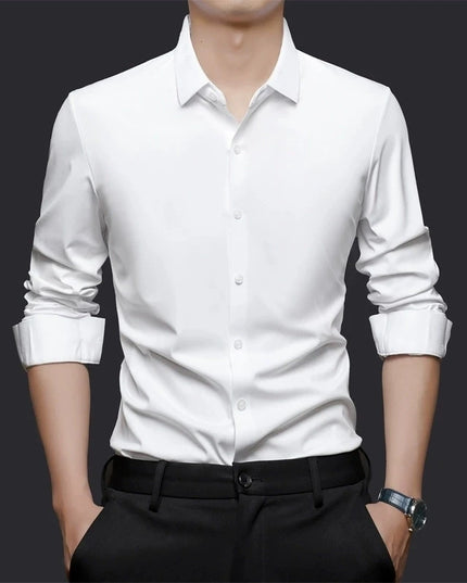Men's Ultra Stretch Long Sleeve Casual Shirt - Luxury White Dress Top
