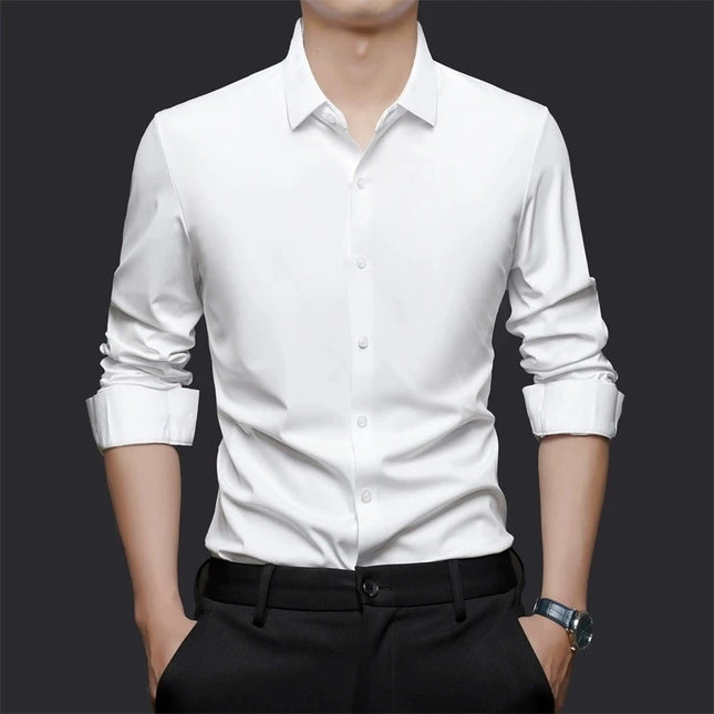 Men's Ultra Stretch Long Sleeve Casual Shirt - Luxury White Dress Top