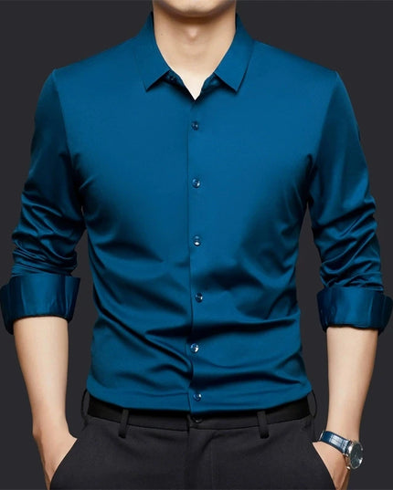 Men's Ultra Stretch Long Sleeve Casual Shirt - Luxury White Dress Top