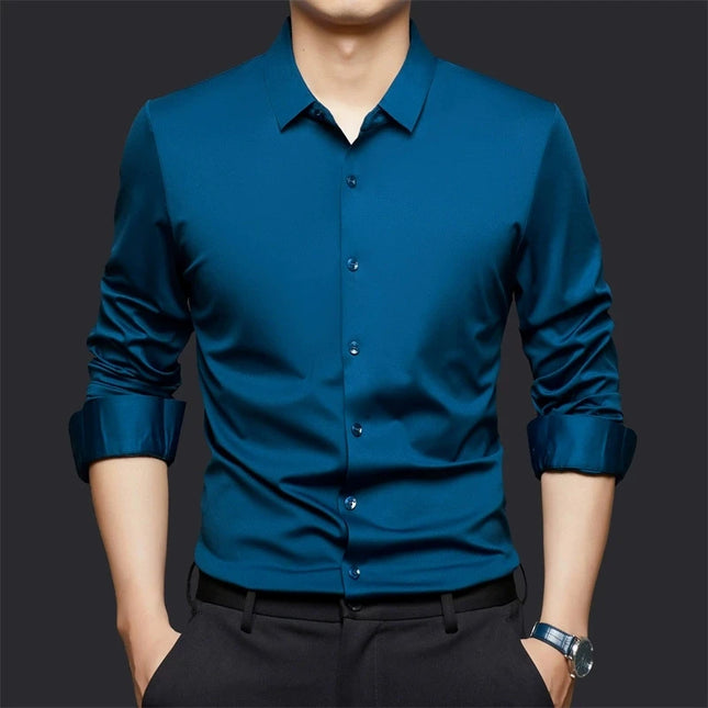 Men's Ultra Stretch Long Sleeve Casual Shirt - Luxury White Dress Top