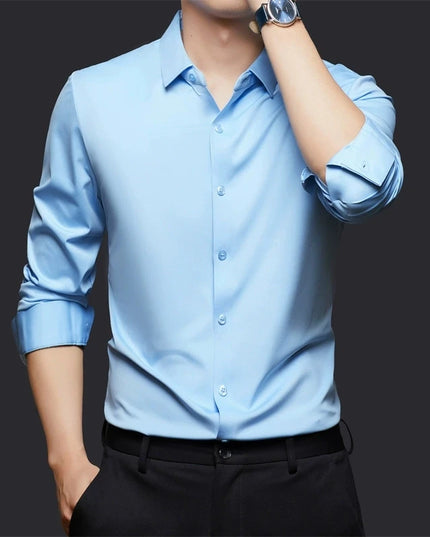 Men's Ultra Stretch Long Sleeve Casual Shirt - Luxury White Dress Top