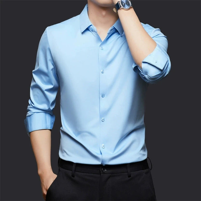 Men's Ultra Stretch Long Sleeve Casual Shirt - Luxury White Dress Top