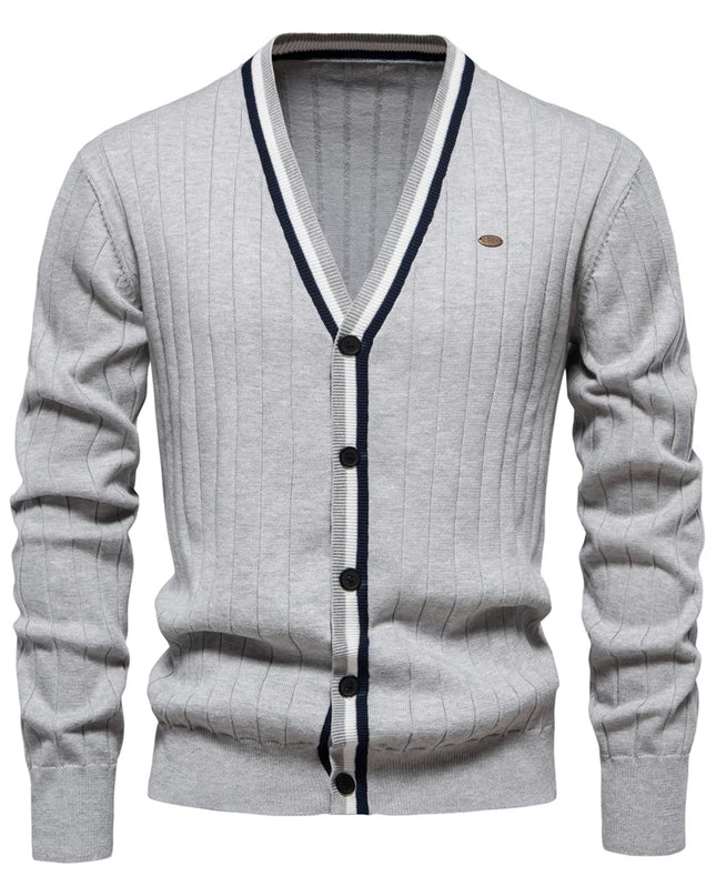 Men's V-Neck Cotton Cardigan Sweater - Casual Knit Wear