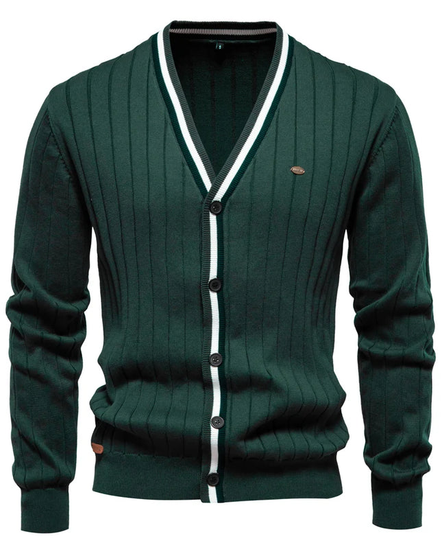 Men's V-Neck Cotton Cardigan Sweater - Casual Knit Wear