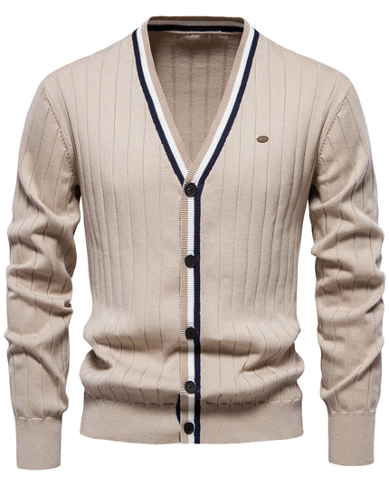 Men's V-Neck Cotton Cardigan Sweater - Casual Knit Wear