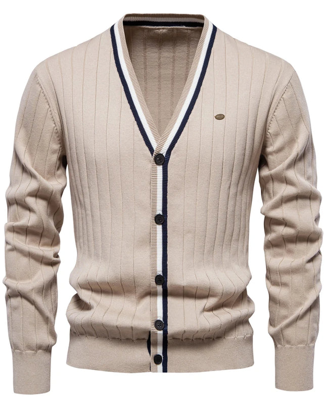 Men's V-Neck Cotton Cardigan Sweater - Casual Knit Wear