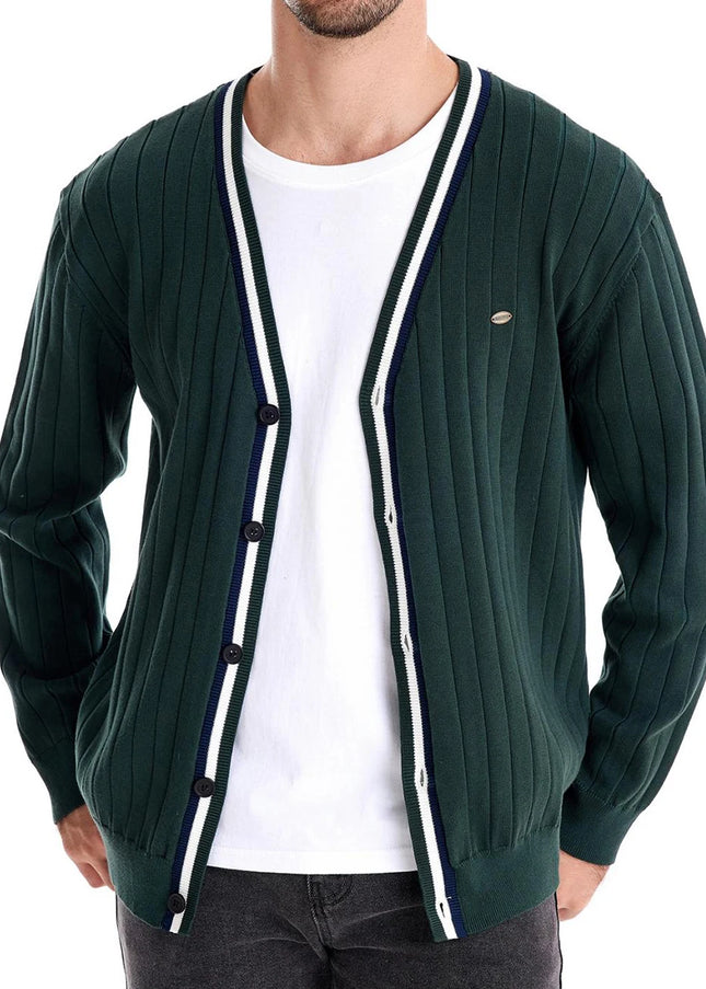 Men's V-Neck Cotton Cardigan Sweater - Casual Knit Wear