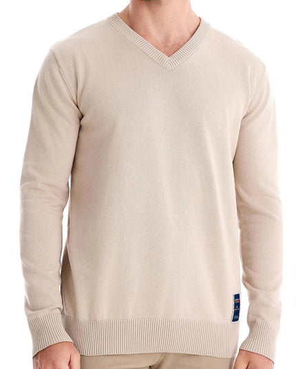 Men’s V-Neck Cotton Pullover - Casual Long Sleeve Sweater
