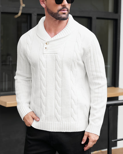 Men's V-Neck Knit Sweater - Casual, Long Sleeve, Button Details