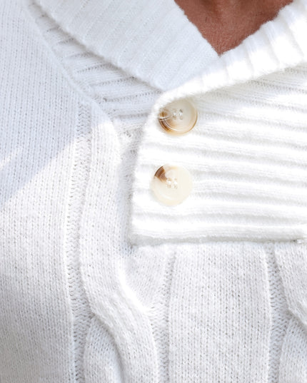 Men's V-Neck Knit Sweater - Casual, Long Sleeve, Button Details