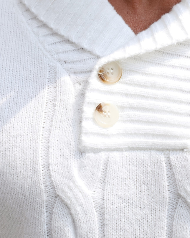 Men's V-Neck Knit Sweater - Casual, Long Sleeve, Button Details