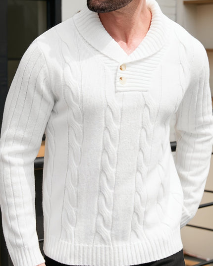 Men's V-Neck Knit Sweater - Casual, Long Sleeve, Button Details