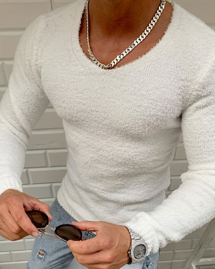 Men's V-Neck Knitted Pullover - Casual Slim Fit Sweater
