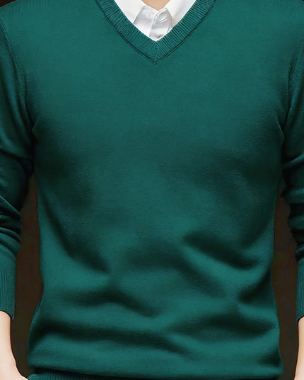 Men's V-Neck Long Sleeve Sweater - Soft Knit Pullover for Winter