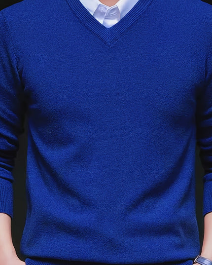 Men's V-Neck Long Sleeve Sweater - Soft Knit Pullover for Winter