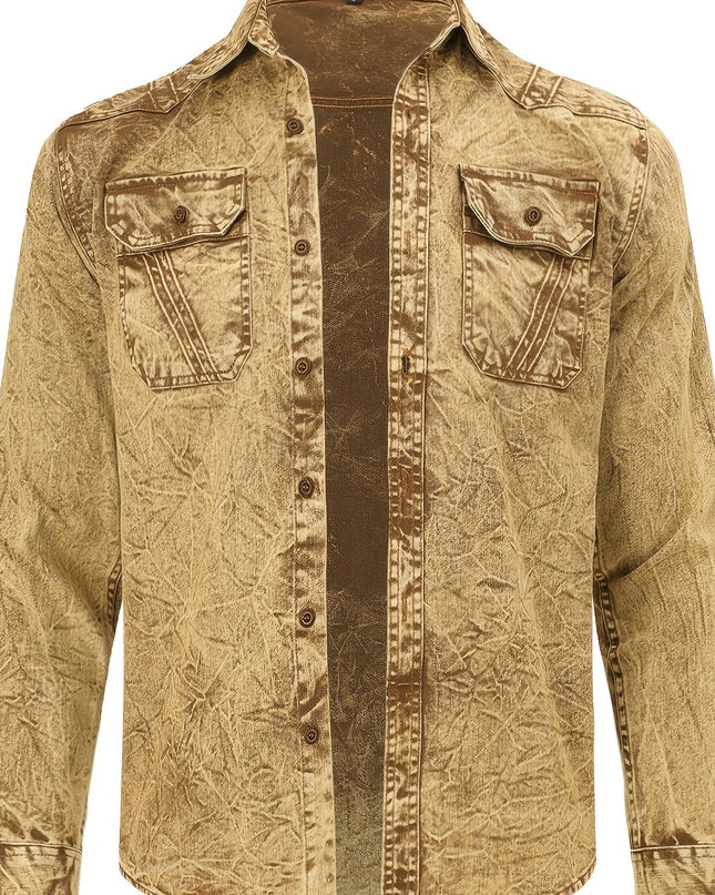 Men's Vintage Denim Shirt - Classic Blue, Long Sleeve Casual Jacket