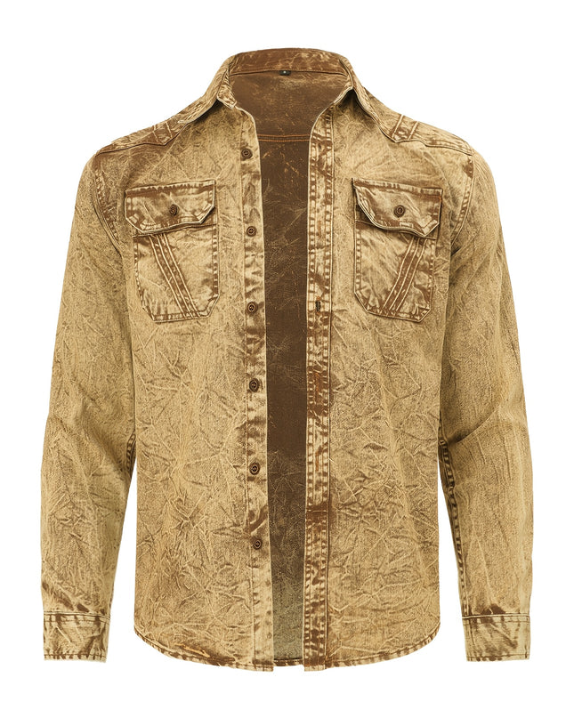 Men's Vintage Denim Shirt - Classic Blue, Long Sleeve Casual Jacket