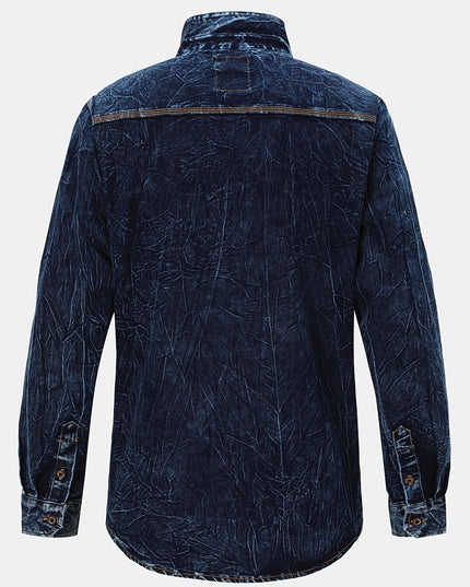 Men's Vintage Denim Shirt Jacket - Lapel Collar, Casual Workwear