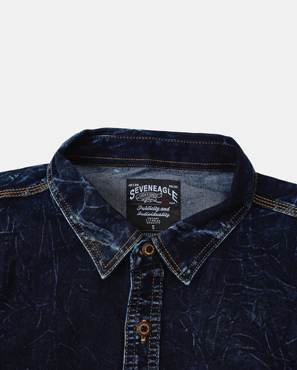 Men's Vintage Denim Shirt Jacket - Lapel Collar, Casual Workwear