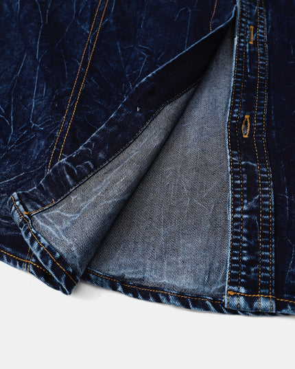 Men's Vintage Denim Shirt Jacket - Lapel Collar, Casual Workwear