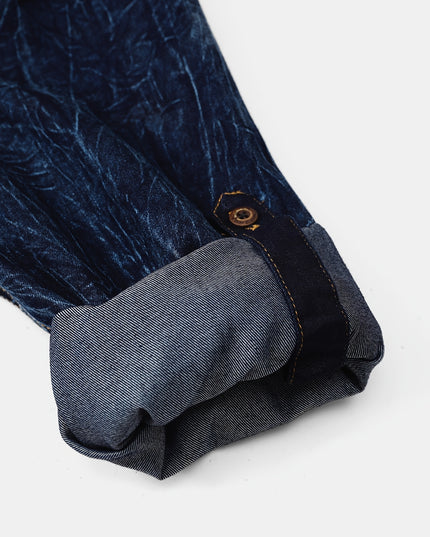 Men's Vintage Denim Shirt Jacket - Lapel Collar, Casual Workwear