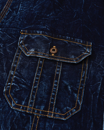 Men's Vintage Denim Shirt Jacket - Lapel Collar, Casual Workwear
