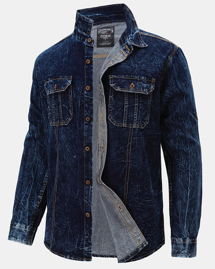 Men's Vintage Denim Shirt Jacket - Lapel Collar, Casual Workwear