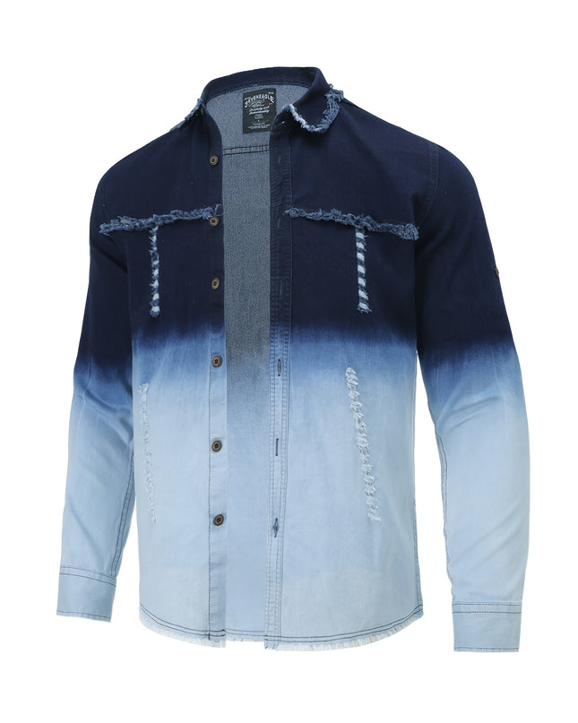 Men's Vintage Distressed Denim Shirt - Casual Long Sleeve Fit