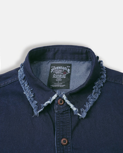 Men's Vintage Distressed Denim Shirt - Casual Long Sleeve Fit