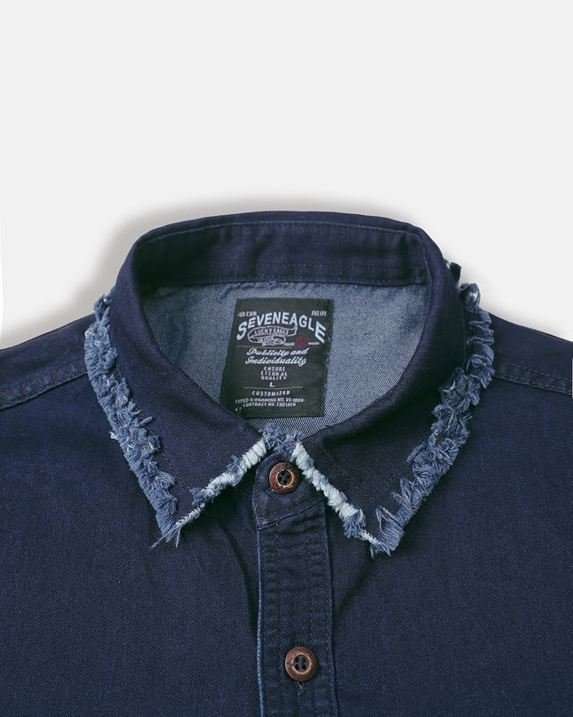 Men's Vintage Distressed Denim Shirt - Casual Long Sleeve Fit