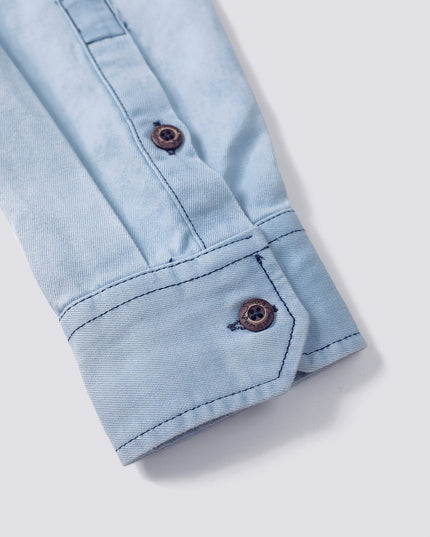 Men's Vintage Distressed Denim Shirt - Casual Long Sleeve Fit