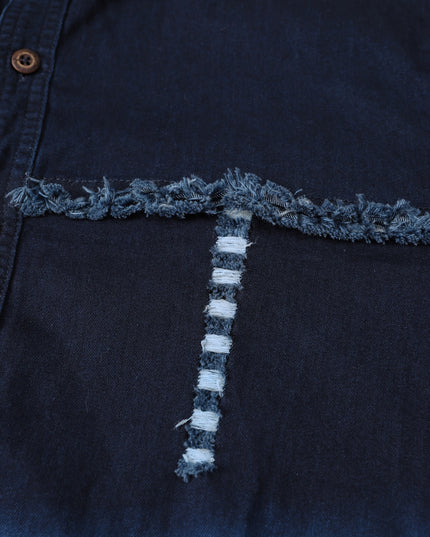 Men's Vintage Distressed Denim Shirt - Casual Long Sleeve Fit