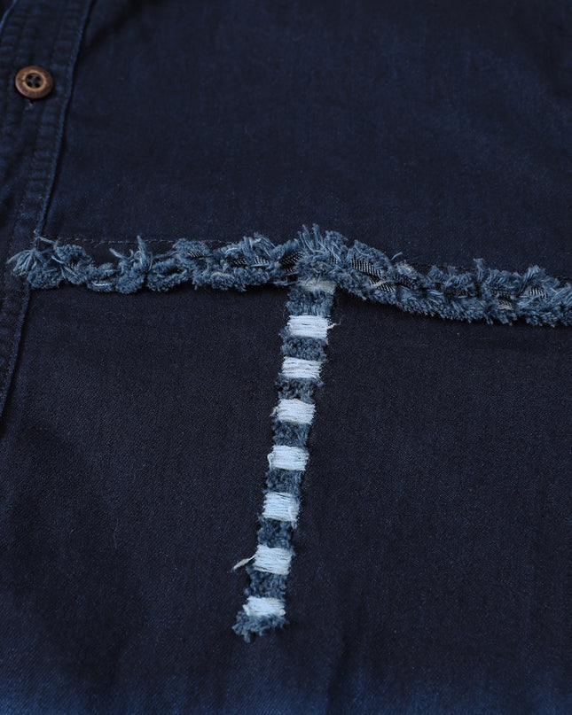 Men's Vintage Distressed Denim Shirt - Casual Long Sleeve Fit