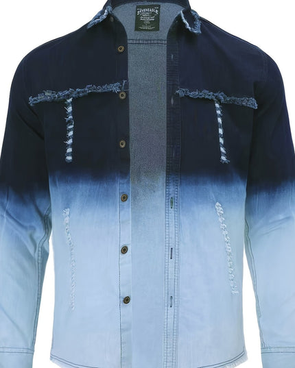 Men's Vintage Distressed Denim Shirt - Casual Long Sleeve Fit
