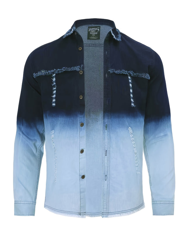 Men's Vintage Distressed Denim Shirt - Casual Long Sleeve Fit