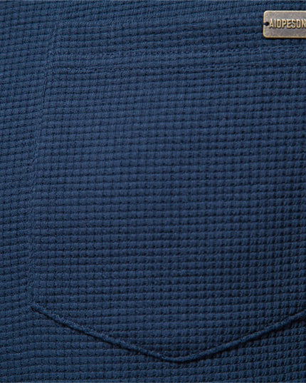 Men's Waffle Cotton Long Sleeve T-Shirt - Casual Solid Color Top