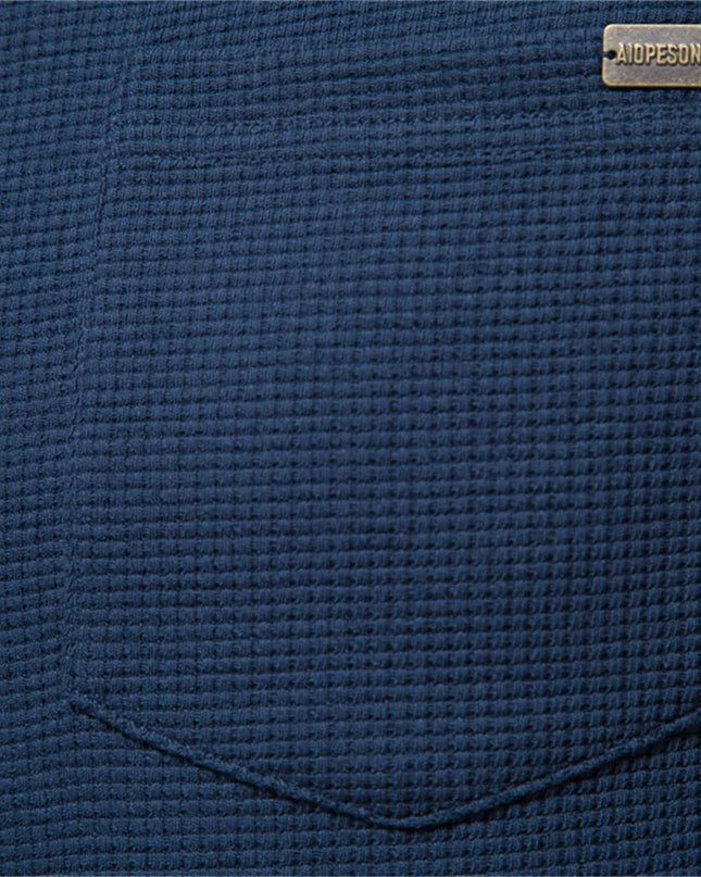 Men's Waffle Cotton Long Sleeve T-Shirt - Casual Solid Color Top