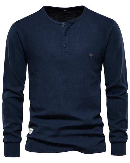 Men's Waffle Henley T-Shirt - Breathable Casual Long Sleeve