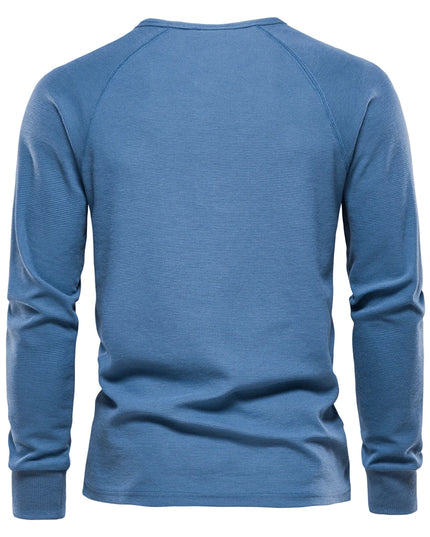 Men's Waffle Henley T-Shirt - Breathable Casual Long Sleeve
