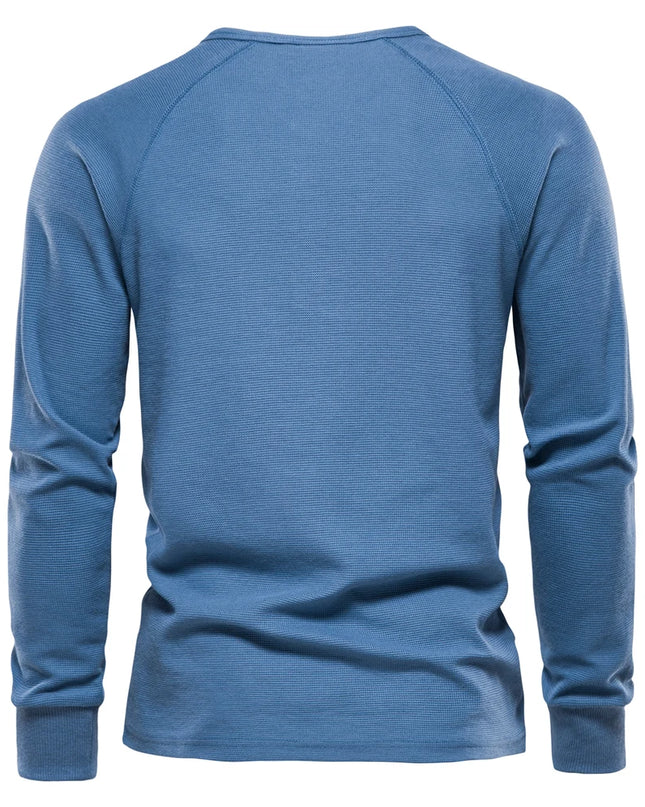 Men's Waffle Henley T-Shirt - Breathable Casual Long Sleeve