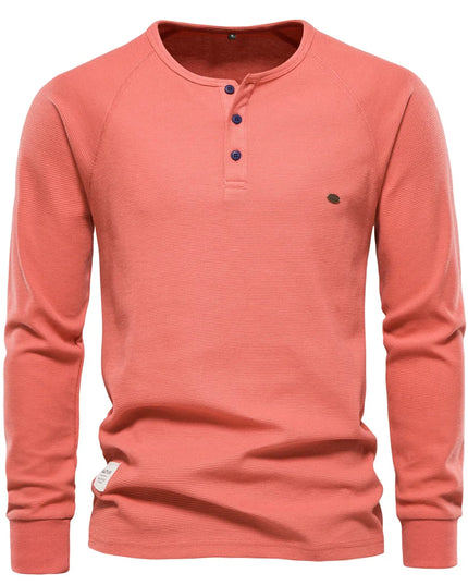 Men's Waffle Henley T-Shirt - Breathable Casual Long Sleeve