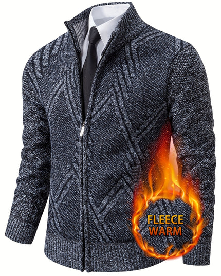 Men's Warm Sweater Jacket - Stand Collar, Ethnic Design