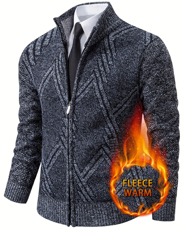 Men's Warm Sweater Jacket - Stand Collar, Ethnic Design
