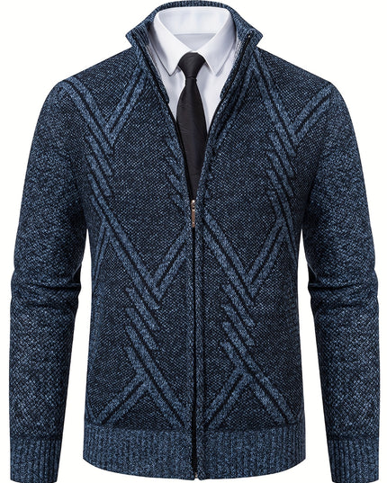 Men's Warm Sweater Jacket - Stand Collar, Ethnic Design