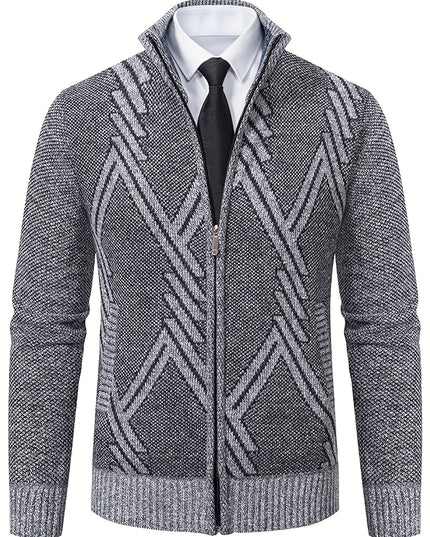 Men's Warm Sweater Jacket - Stand Collar, Ethnic Design