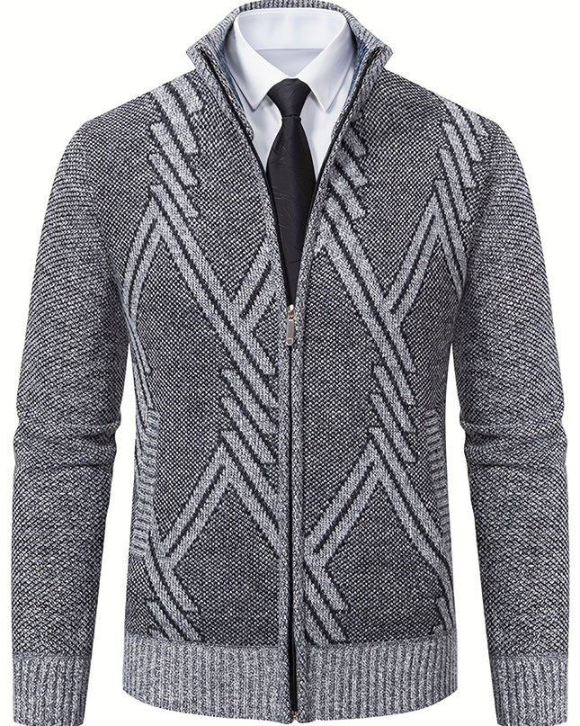 Men's Warm Sweater Jacket - Stand Collar, Ethnic Design