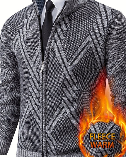 Men's Warm Sweater Jacket - Stand Collar, Ethnic Design