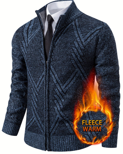 Men's Warm Sweater Jacket - Stand Collar, Ethnic Design