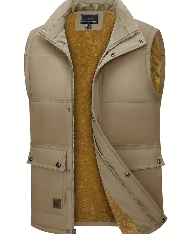Men's Windproof Fleece Vest - Sleek, Warm, Multifunctional Pockets